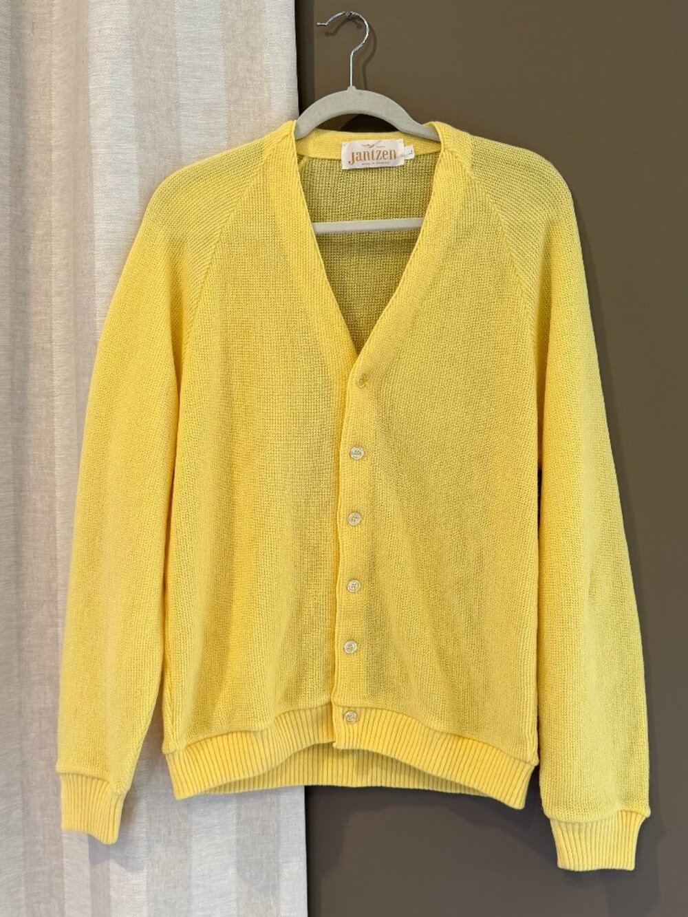 Vintage 70s Jantzen Pale Butter Yellow Knit Cardigan Grandpacore, Size Large